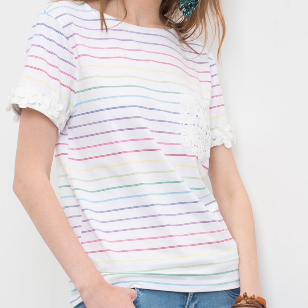 Short Sleeve Casual Top with Flower lace detail